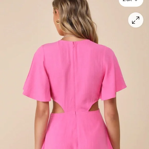 Lulus NWT Women’s SZ M Pink Cut Out Tie Front Mini Dress Short Sleeve VNeck - Picture 4 of 9